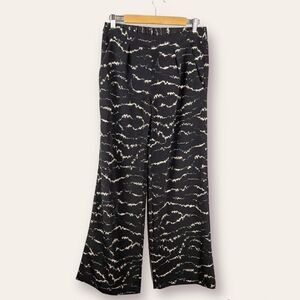 H By Halston Womens Size 4 Wide Leg Pull On Pants Black Taupe Neutral Flowy